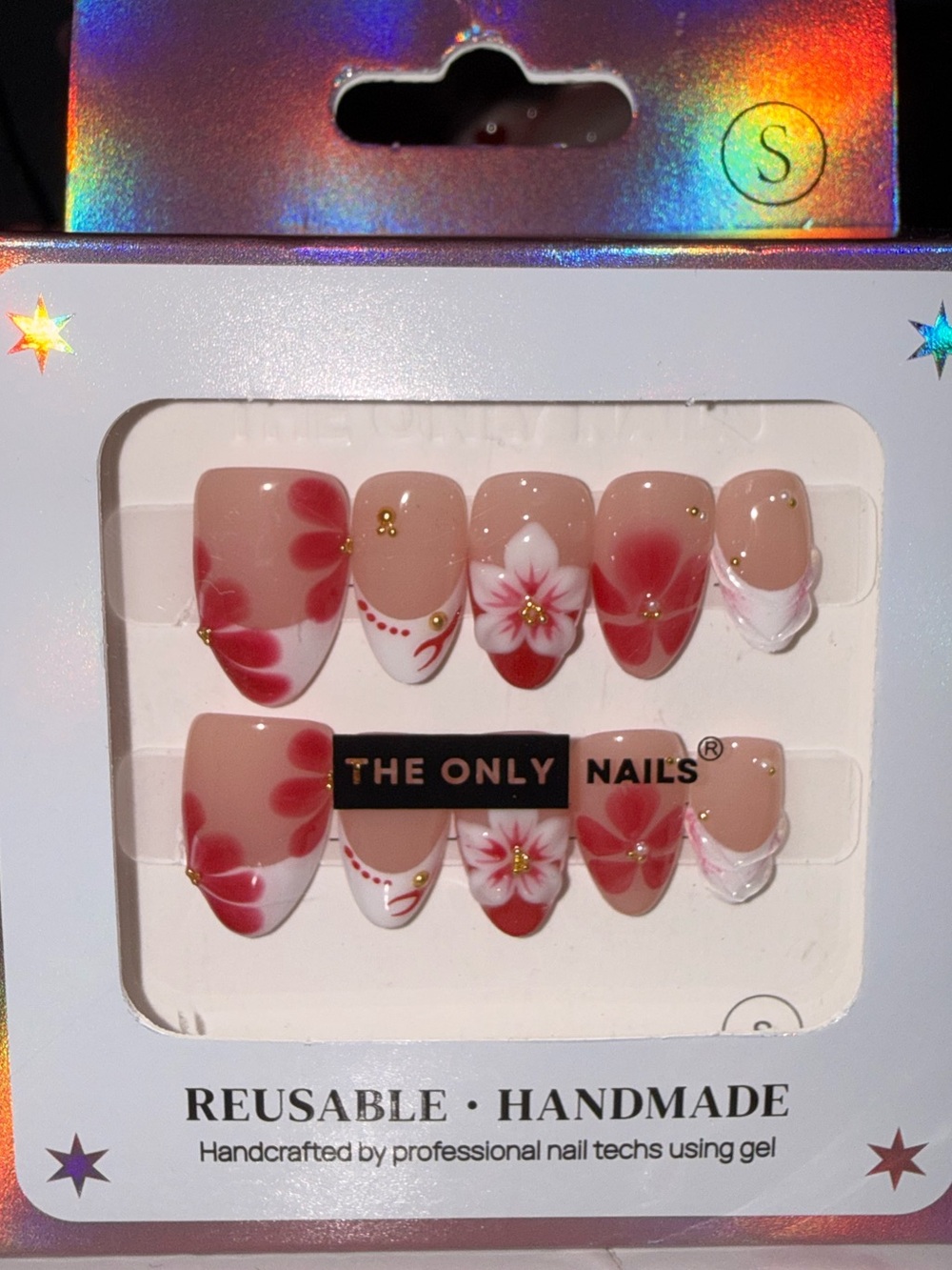 The Only Nails Floral Red Reusable Press-On Nail Set